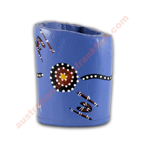 Holz Becher handbemalt Aboriginal - blue