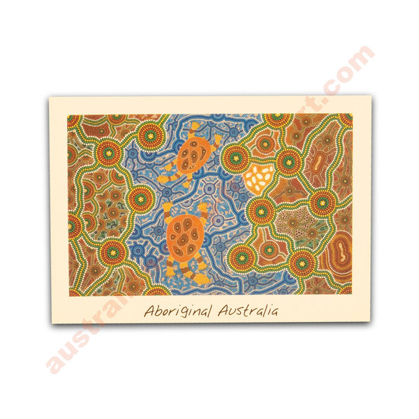 Postkarte - Aboriginal Art - Long neck turtles (Badjigal)