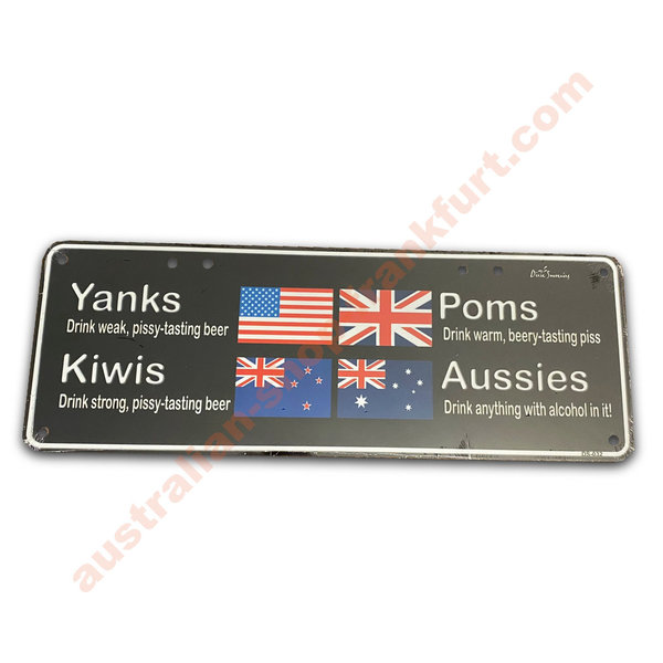 Number Plates - Yanks Poms Kiwis Aussies