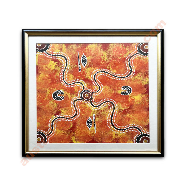 Aboriginal Art auf Leinwand - eingerahmt 43 x 43cm -